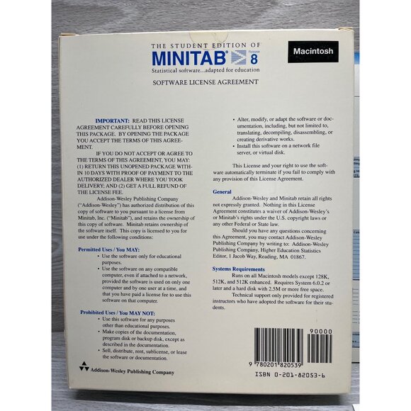 Minitab 8 Student Edition Macintosh Statistical Software Vtg 3.5" Floppy Disk - Picture 4 of 7